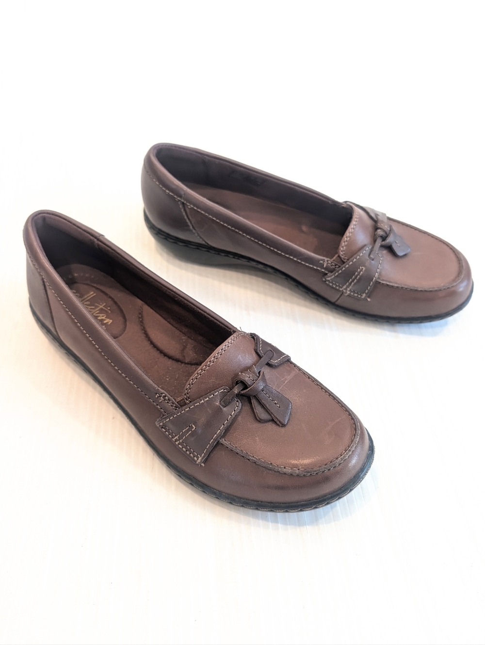 CLARKS Women's Ashland Bubble Brown Leather Loafer Flats Size 7.5